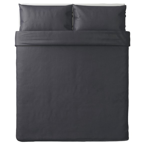 IKEA PUDERVIVA Duvet Cover with Pillowcases Queen Full Dark Gray 100% Linen - Picture 1 of 6